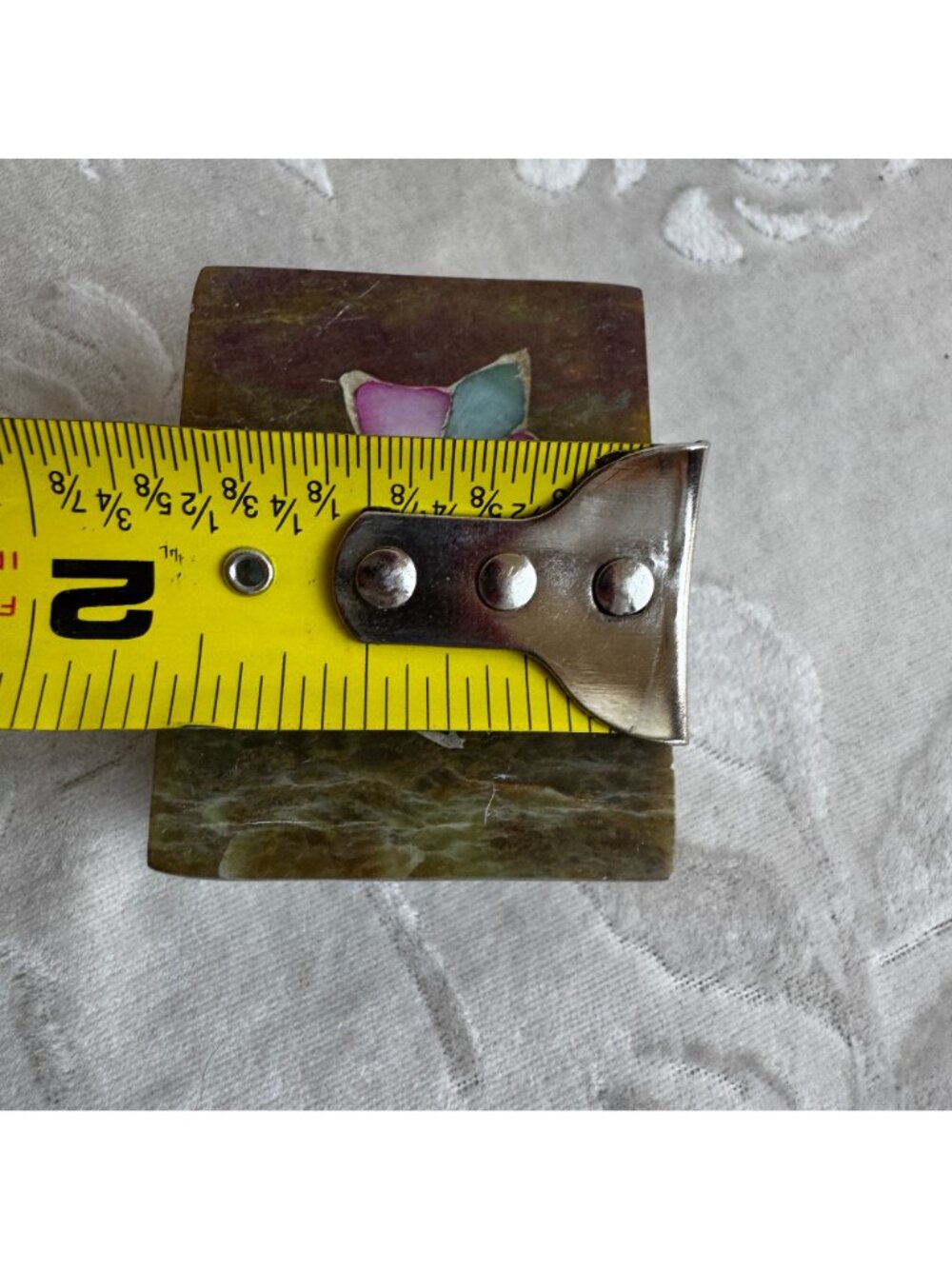 Trinket Box Mother of Pearl Inlay Marble Soapstone 2" Pink Vtg Made in India - Picture 6 of 7